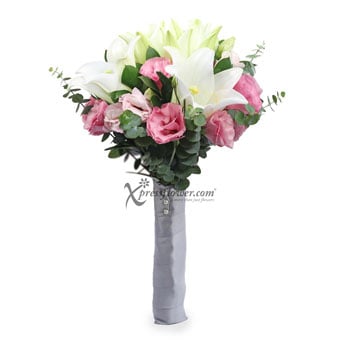 online wedding flower delibery white lilies and pink eustoma